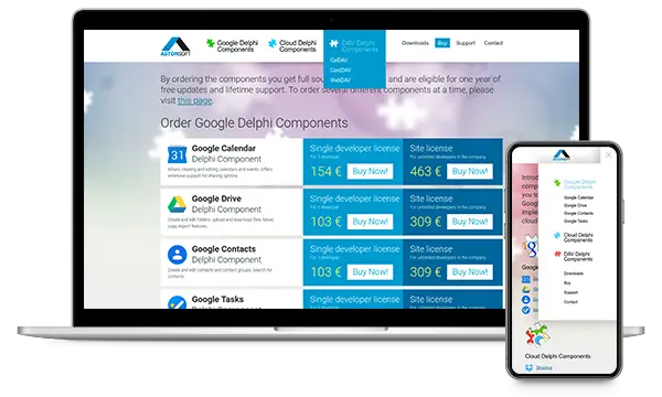 Screenshot of Delphi Components website